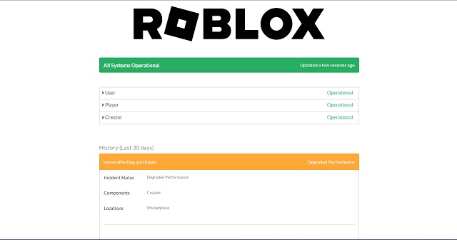 Roblox సర్వర్ స్థితి